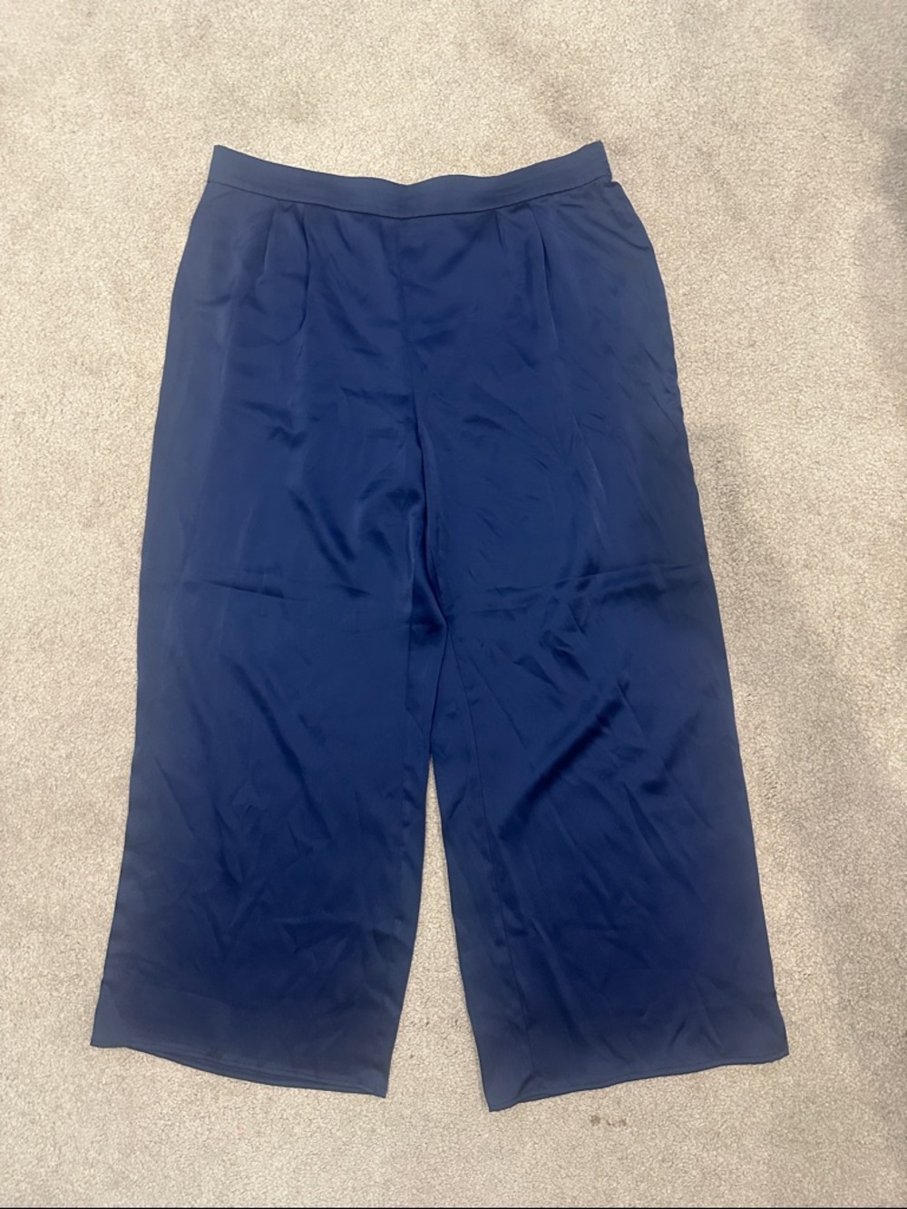 H&M Navy Satin Elastic-Waist Wide Pants